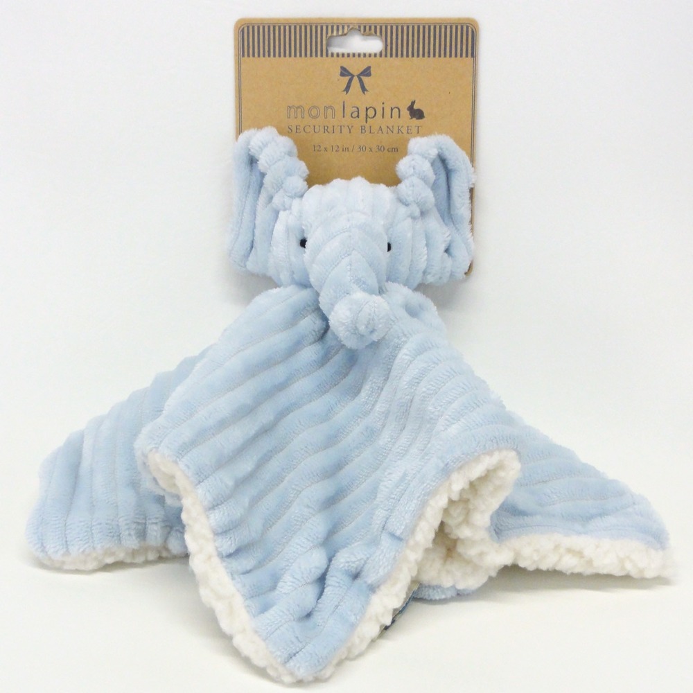 Mon Lapin Elephant Blue Security Blanket Lovey Plush Chenille Ribbed Sherpa New